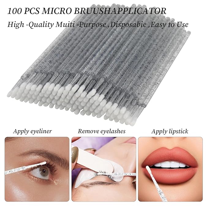 300 PCS Eyelash Extension Supplies Kit, Disposable Lash Spoolies Brushes Micro Swab Brushes Mascara Wand Lip Brushes for Eyelash Extension Tattoo Lipstick Applicator（Crystal Black Rainbow）