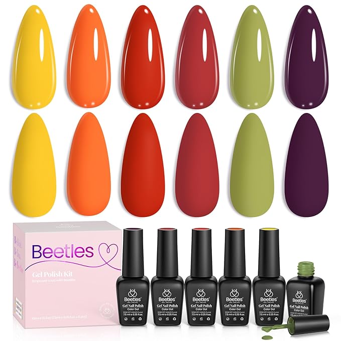 Beetles Spring Gel Polish Set, 6 Colors Green Yellow Orange Gel Nail Polish Colors Sunset Leaves Soak Off Nail Art Lamp UV LED Cured Manicure Nail at Home Gifts for Women st patricks day