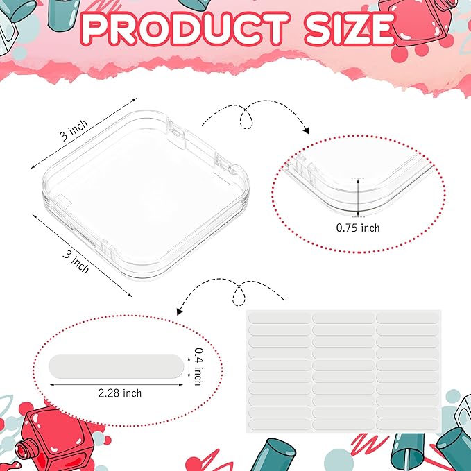 48 Pcs Press on Nail Boxes with 180 Pcs Adhesive Double Sided Tape Acrylic Press on Nail Packaging Cases Clear Transparent Storage Case Organizer for Display Art Salon Supplies
