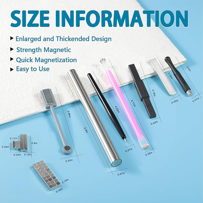 38 Pieces Cat Eye Magnet for Nails Cylindrical Strong Nail Magnet Tool Multi-Functional Nail Magnet Double Ended Magnet Wand Magnet Stick Cube Nail Magnet for Cat Eye Gel Nail Polish