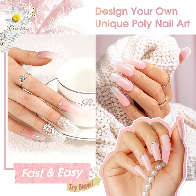 ROSALIND Pink Poly Nail Gel, 2 oz Nude Poly Extension Gel for Nail Natural Builder Pink Gel,Poly Extension Long-Lasting Enhancement
