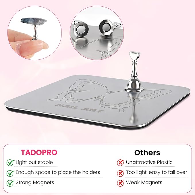 TADOPRO Nail Stand for Press Ons, Nail Holder for Painting Nails, Press on Nail Stand for Nail Art with Magnetic Metal Base Nail Art Supplies Home DIY & Salon Use(sliver02)