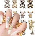 Bear Nail Art Decorations, Alloy Bear Nail Glitter Design, 24pcs Gold and Silver Metal Cute Bear Nail Rivet Rhinestone for Women Girls Manicure Charms Decoration, DIY Jewelry Making Craft Supplies