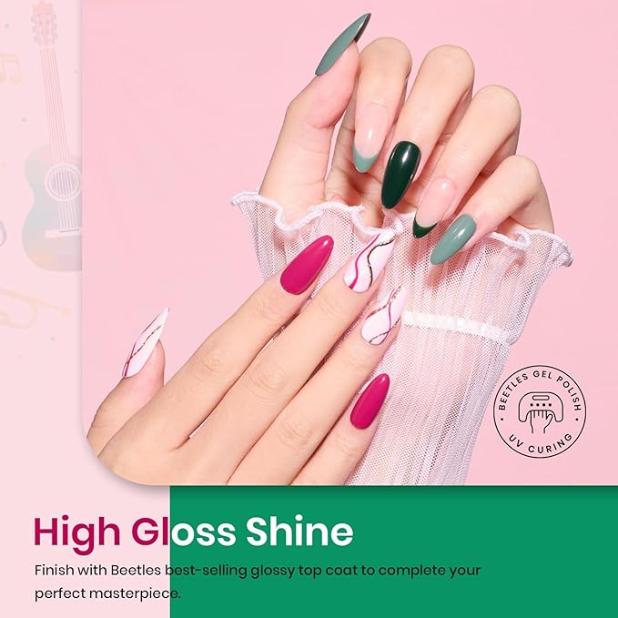 Beetles Gel Nail Polish Set, Burgundy Purple Red Green Glitter Gel Polish Soak Off Nail Art Beauty Gift Set for Women
