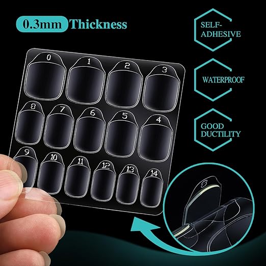 Teenitor 1500pcs Press on Nail Adhesive Tabs, 15 Sizes, Clear/Yellow, Nail Art Stickers
