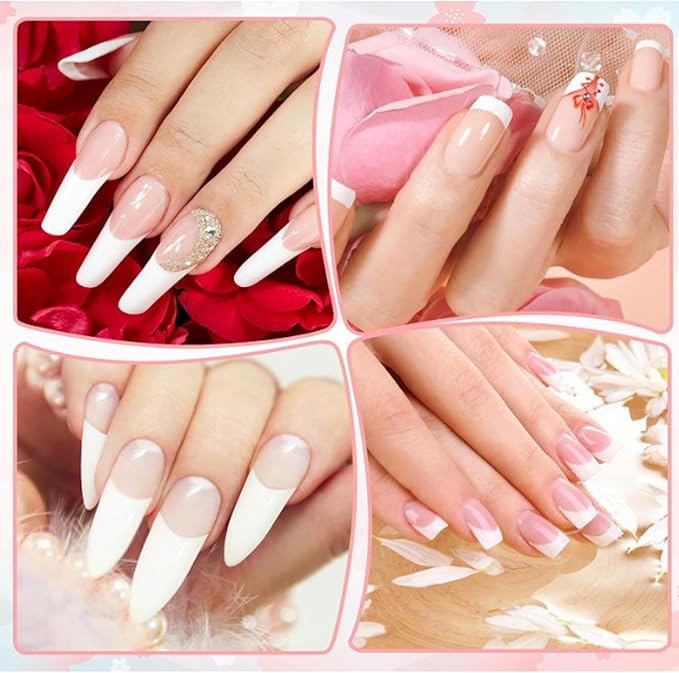 French Tip Nail Stickers, Self-Adhesive 23 Designs White French Manicure Strips for DIY Nail Art at Home