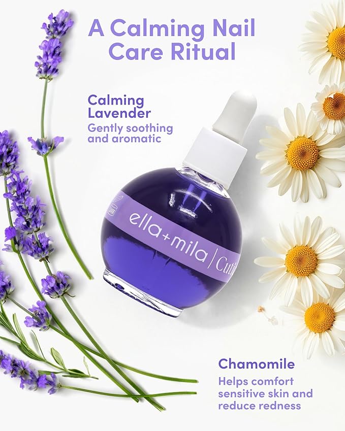 ella+mila Calming Cuticle Oil with Lavender & Chamomile - Soothing Nail & Cuticle Care - Vegan - 2.3 fl oz