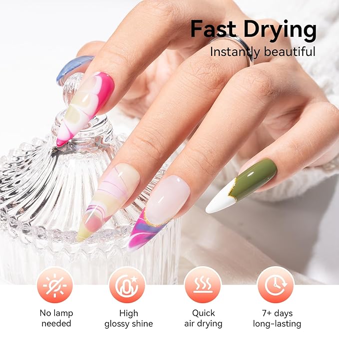Nail Polish Set with Clear Base & Top Coat, Classic Red Green Blue White French Nail Polishes Non-Gel for All Seasons, Castor Oil, Quick Dry, Vegan,Hema-free, DIY Nails Art Gift for Women