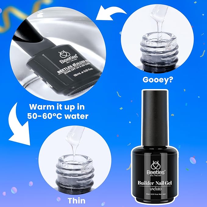 Beetles Builder Gel Set,6 Colors 7 in 1 Jelly Clear Pink Nude Builder for Nail Apex Thickening Extension Strengthen Weak Nails for Beginners DIY Salon Valentines Nails at Home,UV & LED Lamp Needed