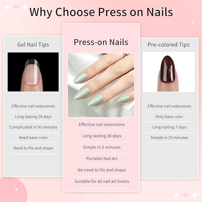 Green Almond Cat Eyes Press On Nails,12 Sizes - 24 Pcs Soft Gel Green Medium Fake Nails Kit with Nail Glue, Natural Reusable Stick On False Nails for Women and Girls SK1026