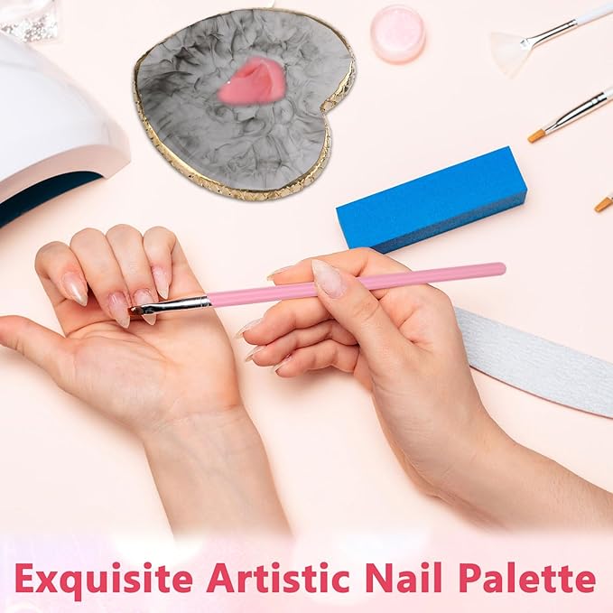 Nail Art Tools Set 15Pcs Nail Art Brushes Pink Gel Brush Gray Color Palette Polish Mixing Plate Acrylic Stands for Painting 5Pcs Double-Ended Dotting Pen Design Tools Kit for DIY Manicure