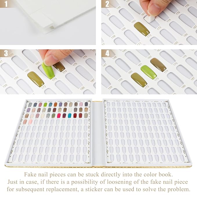 216 Colors Nail Display Chart, Nail Gel Polish Organizer Color Card with 240 False Nail Tips, Nail Color Display Book Chart Salon Nail Supplies Sample Chart Tool Set Nail Swatch (Gold, 1 Pack)