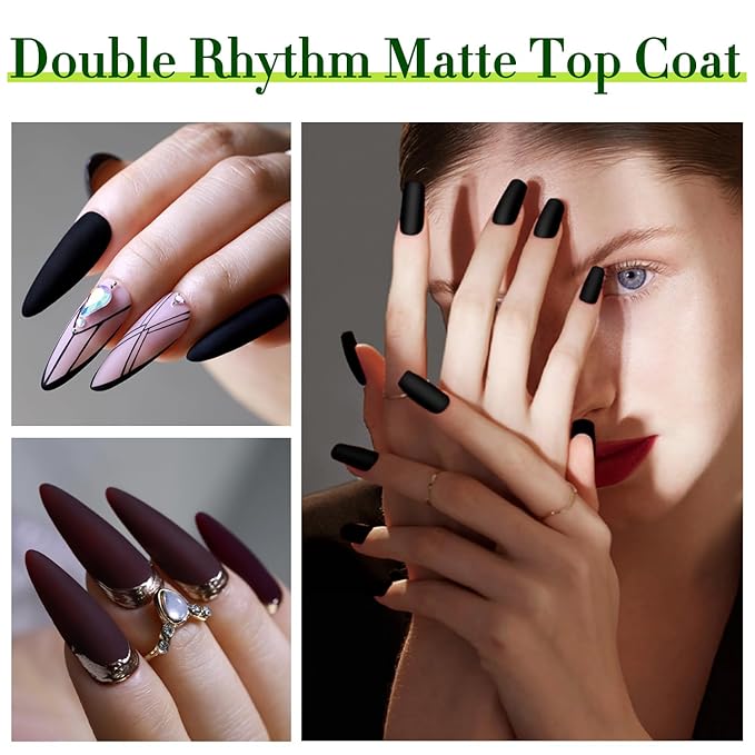 Double Rhythm 15ML No Wipe Gel Top Coat Base Coat Iridescent Glitter Shimmer 2 in 1 Nail Polish Soak Off Manicure DIY Home Salon (Matte Top Coat)