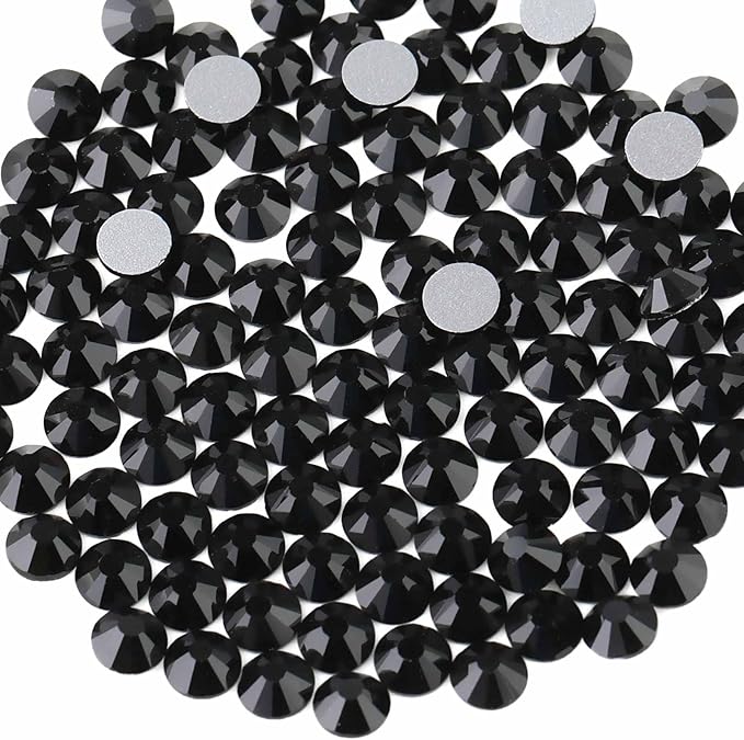 Beadsland 576pcs Flat Back Crystal Rhinestones Round Gems for Nail Art and Craft Glue Fix, Black, SS30,6.3-6.5mm