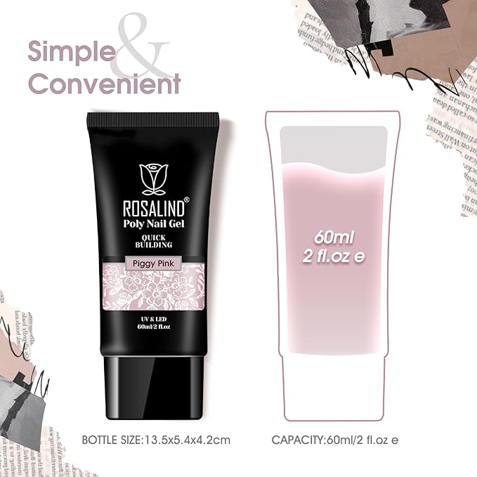 ROSALIND Light Purple Poly Extension Gel, 60ml/2 oz Gray Pink Poly Nail Gel Building Enhancement for Nail Thickening Decoration Fall Colors Set, Easy to DIY Use at Home Need UV Lamp