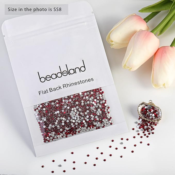 Beadsland Flat Back Crystal Rhinestones Round Gems for Nail Art and Craft Glue Fix, Siam, 2.3-2.5mm, SS8/1440pcs