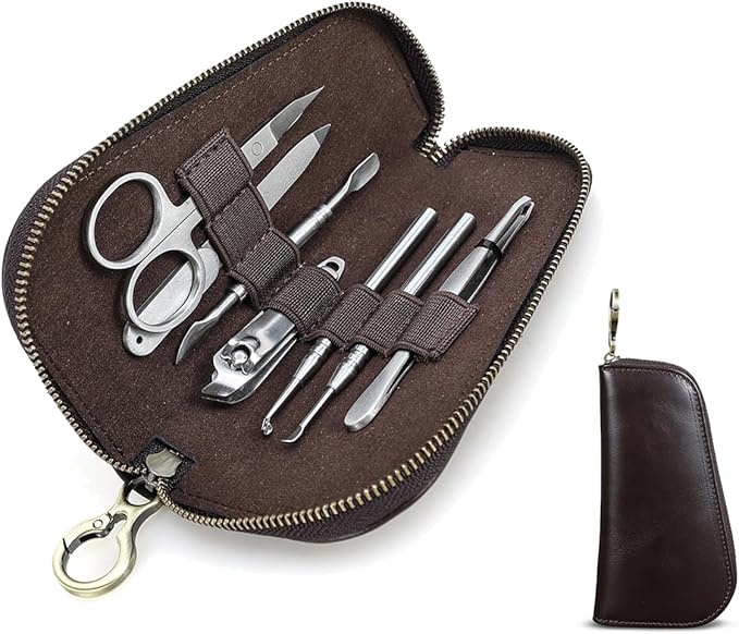 CONTACTS Full Grain Leather Manicure Set Case Travel Nail Clipper Pouch Empty for Men Personal Tools Pouch by Handmade (Case Only)