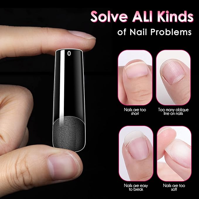 Ranrose Long Straight Nails Tips,240PCS Full Cover Soft Gel Nail Tips for Acrylic Nails Professional 12 Size Pre-shaped XXL Straight Shape False Nail Half Matte Fake Nail for Press On Nail Extensions