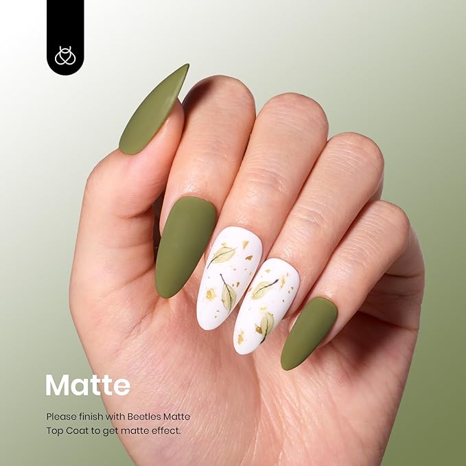 Beetles Olive Green Gel Nail Polish, 15ML Army Green Earth Tone St Patricks Day Gel Nail Polish, Long Lasting Soak Off Manicure for DIY Spring Nails Art