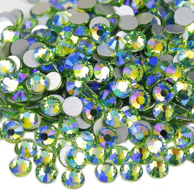 1440 PCS Peridot AB Rhinestones SS20, 5mm Light Green Aurora Borealis Flatback Glass Rhinestone for DIY Crafts, Shoes, Wedding Dreass, Tumbler, Cup, Makeup, Bling Decoration