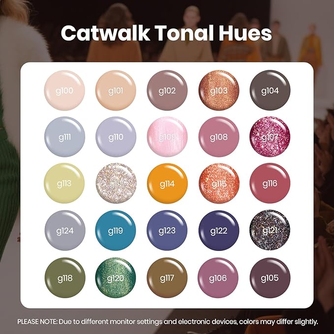 Beetles Retro Gel Nail Polish Set – Catwalk Tonal Hues 25 Colors UV Gel Polish Set, Brown Nude Blue Green Glitter with Base Glossy Matte Top Coat Soak Off UV LED Manicure Gift for Women