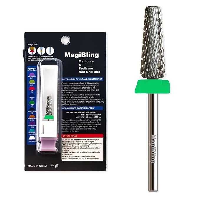 16mm 5 in 1 Tapered Barrel Nail Drill Bits, 3/32'' Safety Tungsten Carbide Bits, Right & Left Rotation, Manicure Cuticle Gel Acrylic Removal Polishing, Technicians Bits, Coarse