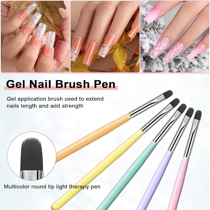 Nail Art Brushes Set,8PCS Uv Gel Nail Brush Poly Extension Gel Brush for Nail Art Nail Design Brush Gel Nail Brush for Nail Extension Nail Powder Nail Art Tips Builder Brush Nail Painting Set