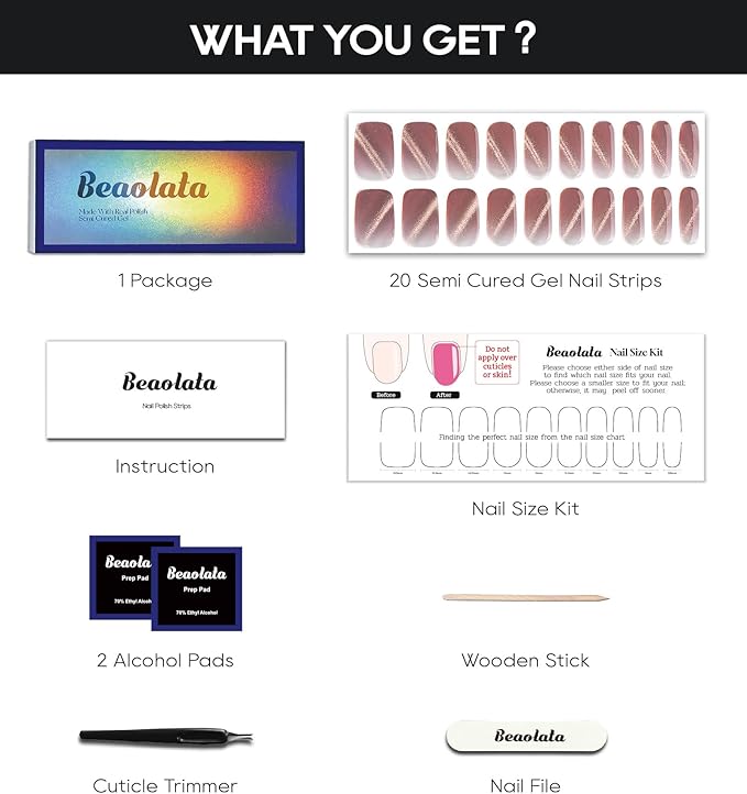Semi Cured Gel Nail Strips - UV Light Gel Nail Stickers - 20 Long Lasting Salon Quality Wraps (Meteoric Blazing Red)