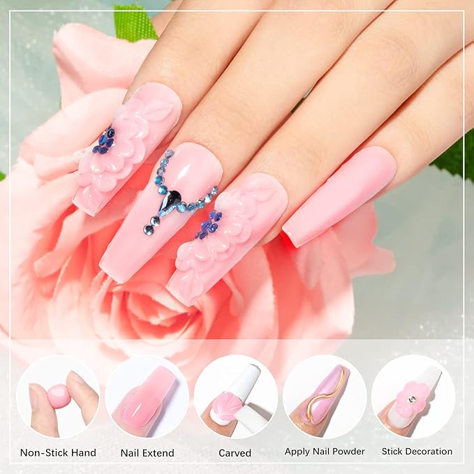 Solid Builder Gel for Nail Extension Clear Pink Non-Stick Hand Sculpture Hard Gel with Dual Form Flower Effect for Home DIY Manicure Set Lamp Cure Require 2 Colors 14g(0.49oz)