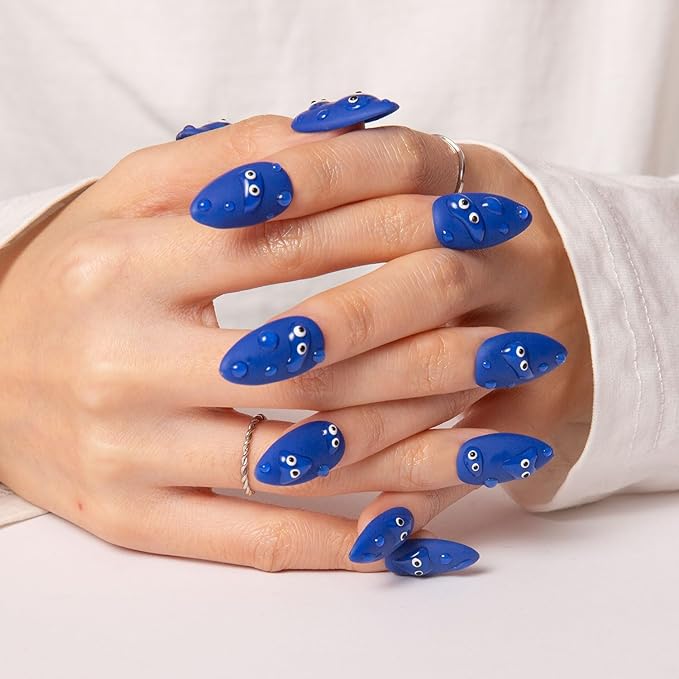 LOVFUL Press on Nails Dancing Rain | Handmade with Full Covered Crystals | Reusable Fake Nails | Almond Regular 1.0 in | H279-L