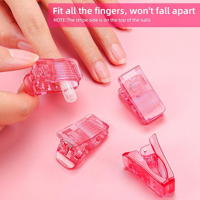 10Pcs Nail Tip Clips, Nail Clips for Poly Nail Gel, Nail Extension Gel Quick Building Nail Tips Clip for Dip Powder Nail Kit False Nail Tips and Dual Forms Manicure Nail Art Tools, Pink