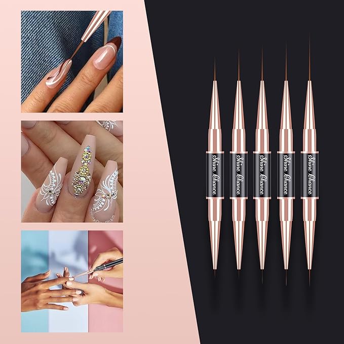 9Pcs Nail Art Brushes Set, Professional Double-Ended Acrylic Liner Detail Brushes for Gel Polish Art Nail, 3D Art Nail Dotting Brush Pen for Manicure DIY Home Salon, Black