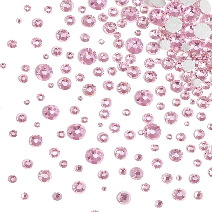 Beadsland Rhinestones for Makeup,8 Sizes 2500pcs Pink Flatback Rhinestones Face Gems for Nails Crafts with Tweezers and Wax Pencil,Light Pink,SS4-SS30