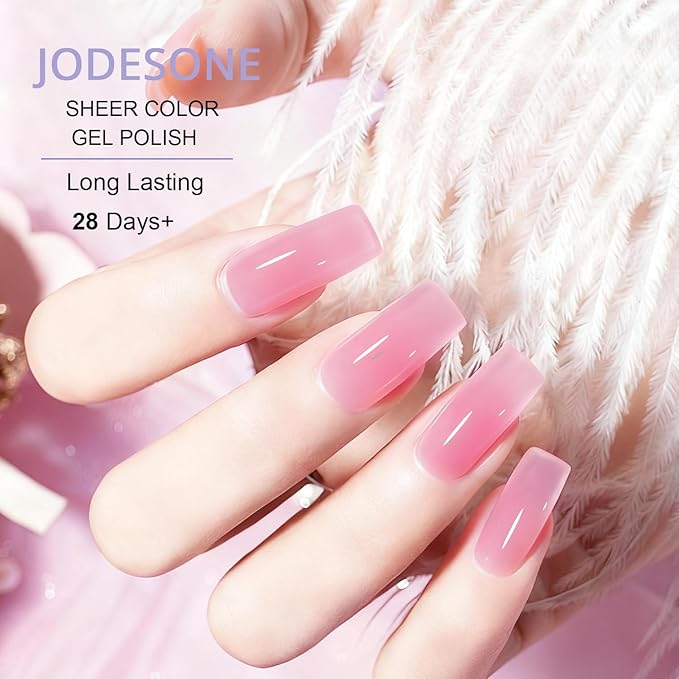 JODSONE 18ml Fairy Pink Jelly Gel Nail Polish Pink Gel Polish Soak Off UV LED for Salon Manicure and Nail Art DIY at Home