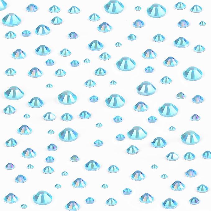 NCB Hotfix Iron on 8000pcs Crystal Rhinestones Round Gem for Crafts Decoration DIY Jewelry Making with a Tweezers and 2 Picking pens (Aquamarine AB, 6Sizes SS4-SS30)