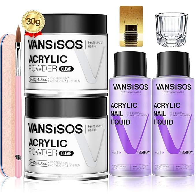 Acrylic Nail Kit Starter: Clear Acrylic Powder and Liquid Set Professional Nail Kit Acrylic Set with Nail Brush Nail Forms for Beginners Nail Art Designs Home DIY