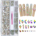 6080PCS AB Rhinestones for Nails, Nail Gems with Special-Shaped Diamonds, 3D Decorations Flat Back Stones Gems Set, Acrylic Nail Mix Sizes Nail Charms(Tweezers Included)