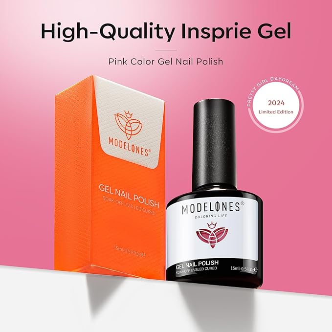 modelones Pink Gel Nail Polish Purple Gel Polish Nail Polish High Gloss Soak Off U V Valentine Nail Manicure Salon DIY for Women Girls 15 ML