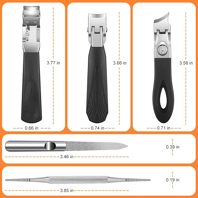 Nail Clipper Set for Thick Nails, 5 Pcs Professional Toenail Clippers for Seniors, Ultra Sharp Wide Jaw Opening Fingernail Cutters, Stainless Steel Manicure Pedicure Kit with Portable Leather Case