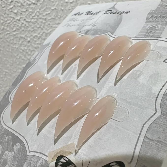 Stiletto Handmade Press on Claw Nails Nude Cat Claw Fake Nails Unique Reusable Dragon Claw False Nails with Designs Eagle Claw Glossy Glue on Nail Thick Acrylic Nail