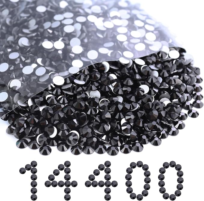 Flatback Rhinestones Bulk, 14400PCS Black Rhinestones for Clothes DIY Decoration Crafts, Black, SS16, 3.8-4.0mm