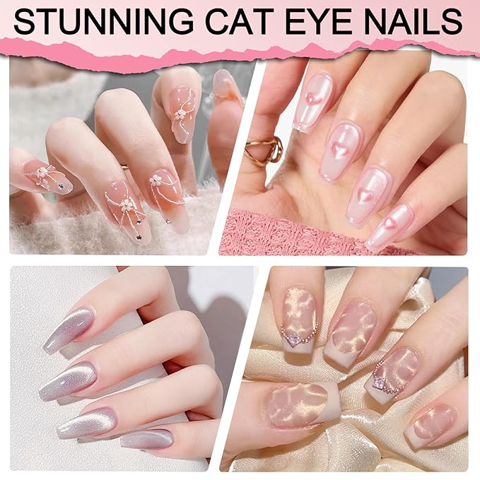 Cat Eye Magnet Set, 3 in 1 Heart Magnet for Cat Eye Gel Polish, 6 in 1 Cat Eye Nail Magnet for Beginners and Pros, Multifunctional Nail Magnet Tool for Nail Art DIY at Home (Pink)
