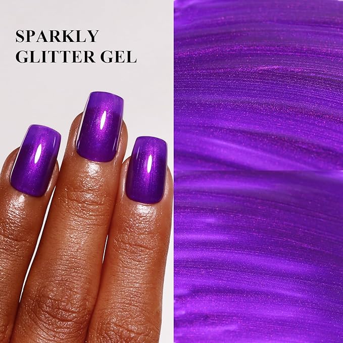 Imtiti Pearl Gel Nail Polish, 0.5 Fl Oz Dark Purple Glitter Gel Polish Shimmer Nail Gel Polish Sparkle Soak Off UV LED for Home DIY Nail Art Manicure Salon