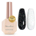 MelodySusie Glitter Gel Top Coat- No Wipe Reflective Iridescent Glitter Top Coat, High Gloss Shine Finish Long Lasting Top Gel Nail Decoration for Home DIY and Nail Salon Gift for Women 0.5fl oz