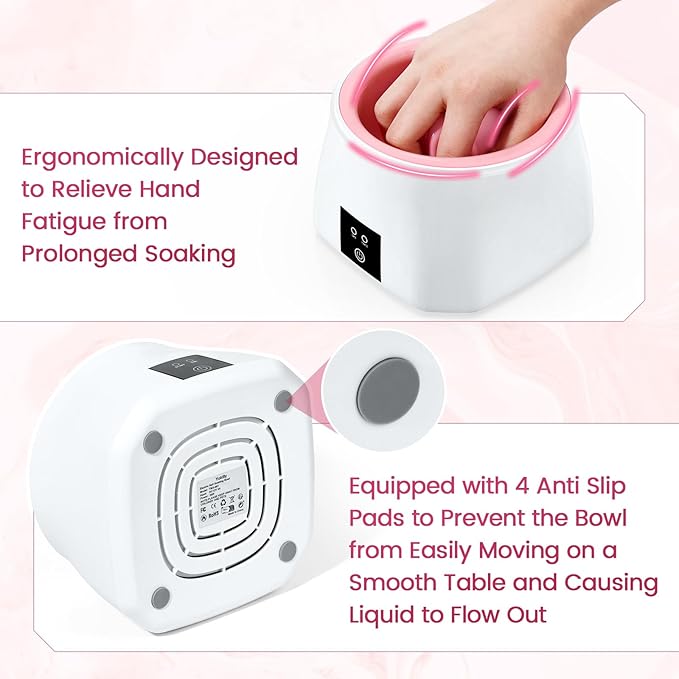 Yokilly Nail Soaking Bowl Heated: 50% Faster Nail Soak off Bowl for Women Nail Beginner - Electric Manicure Nail Bowl for Home Salon (White)