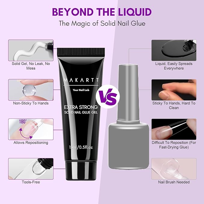 Makartt Solid Nail Glue Gel: Super Strong Nail Glue for Press On & Acrylic Nails, 3D Gel Nails Art Design, Long Lasting Clear Adhesive 15ML, UV Lamp Cured, Ideal for Home Salon DIY Use