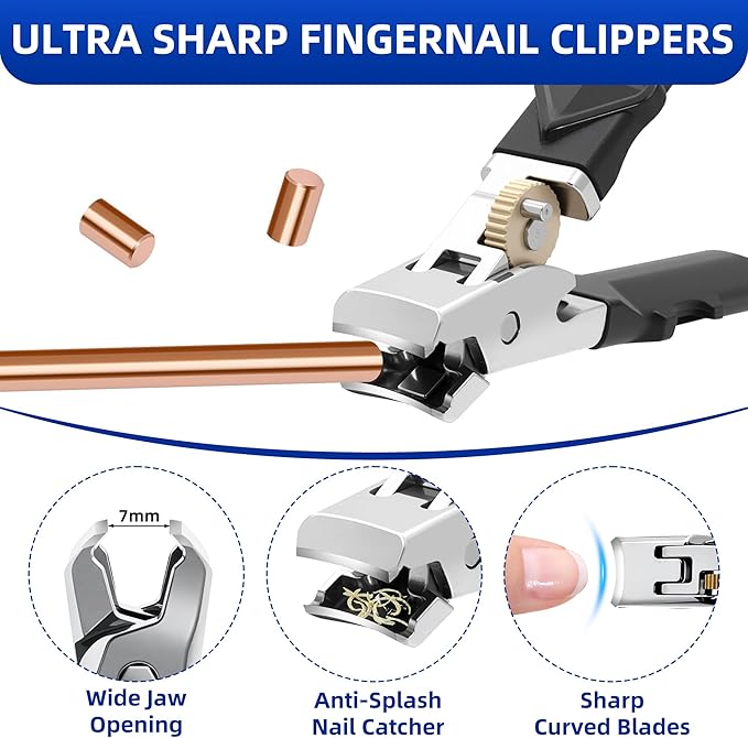 6PCS Toenail Clippers for Seniors Thick Toenails, Heavy Duty Nail Clippers for Men, Ultra Sharp Slanted Ingrown Toenail Clippers with Catcher, Wide Jaw Large Nail Cutters with Leather Case