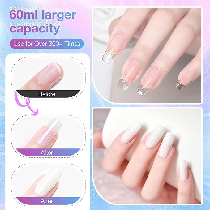 All-in-One Solid Builder Nail Gel Kit: 60g Hard Gel with 3D Mold, 6-Color Powders & Nail Art Tools (Nail File, Cuticle Pusher, Pen), Non-Sticky for Nail Extension, DIY Salon, UV/LED Cured