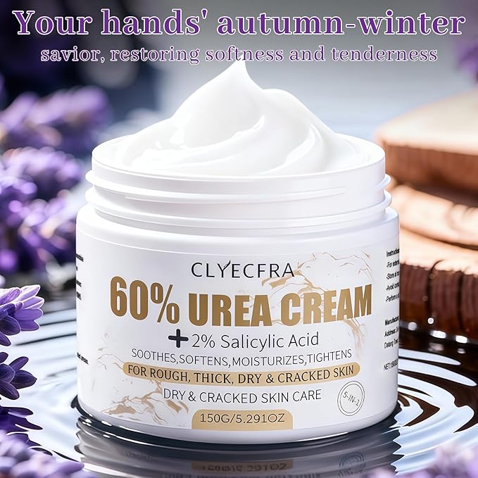 5-in-1 60% Urea Cream with 2% Salicylic Acid, Urea Cream 60 Percent for Feet & Hands- Maximum Strength Moisturizer for Rough, Dry, Thick & Cracked Skin, Callus Remover, Deep Hydration, 150g