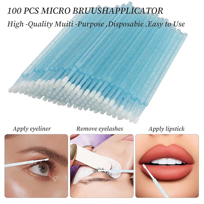 300 PCS Eyelash Extension Supplies Kit, Disposable Lash Spoolies Brushes Micro Swab Brushes Mascara Wand Lip Brushes for Eyelash Extension Tattoo Lipstick Applicator（Blue Rainbow）
